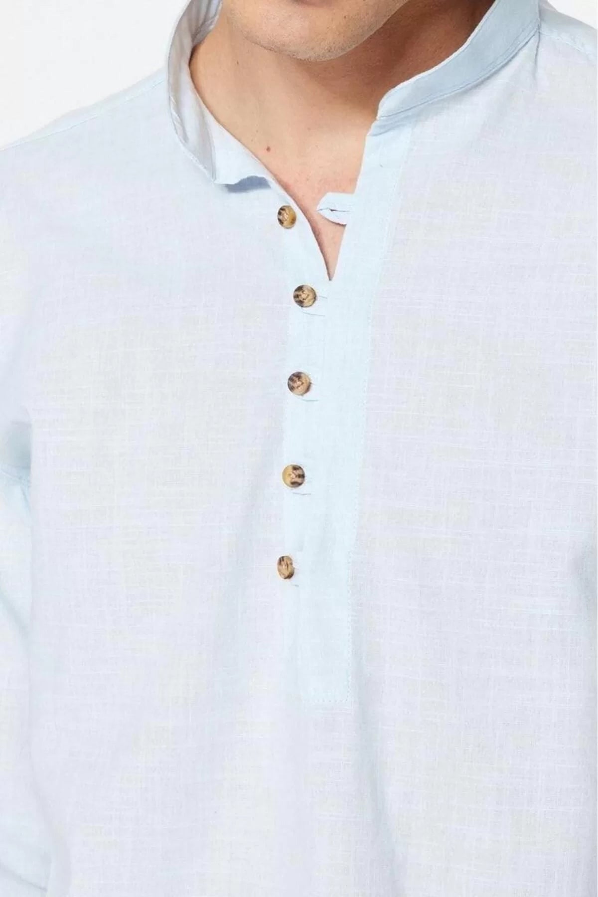 Fashion Men's Stand Collar Plain Pattern Casual Half Placket Buttoned Stand Collar New Shirt