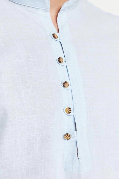 Fashion Men's Stand Collar Plain Pattern Casual Half Placket Buttoned Stand Collar New Shirt