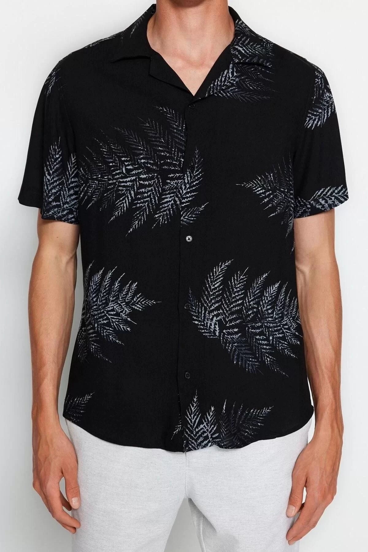 Fashion Men's Open Collar Tropical Pattern Casual Regular Fit Open Collar Short Sleeve Loose Shirt