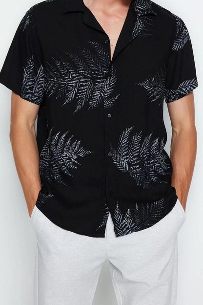 Fashion Men's Open Collar Tropical Pattern Casual Regular Fit Open Collar Short Sleeve Loose Shirt