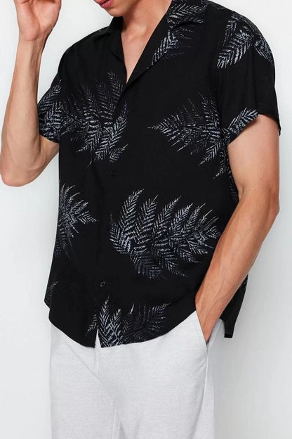 Fashion Men's Open Collar Tropical Pattern Casual Regular Fit Open Collar Short Sleeve Loose Shirt