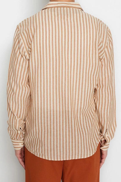 Fashion Men's Shirt Collar Striped Pattern Casual Regular Fit Striped Textured Shirt