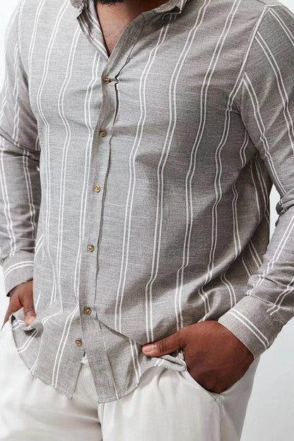 Fashion Men's Plus Size Button Down Collar Striped Casual Regular Fit Comfortable Easy Ironable Shirt