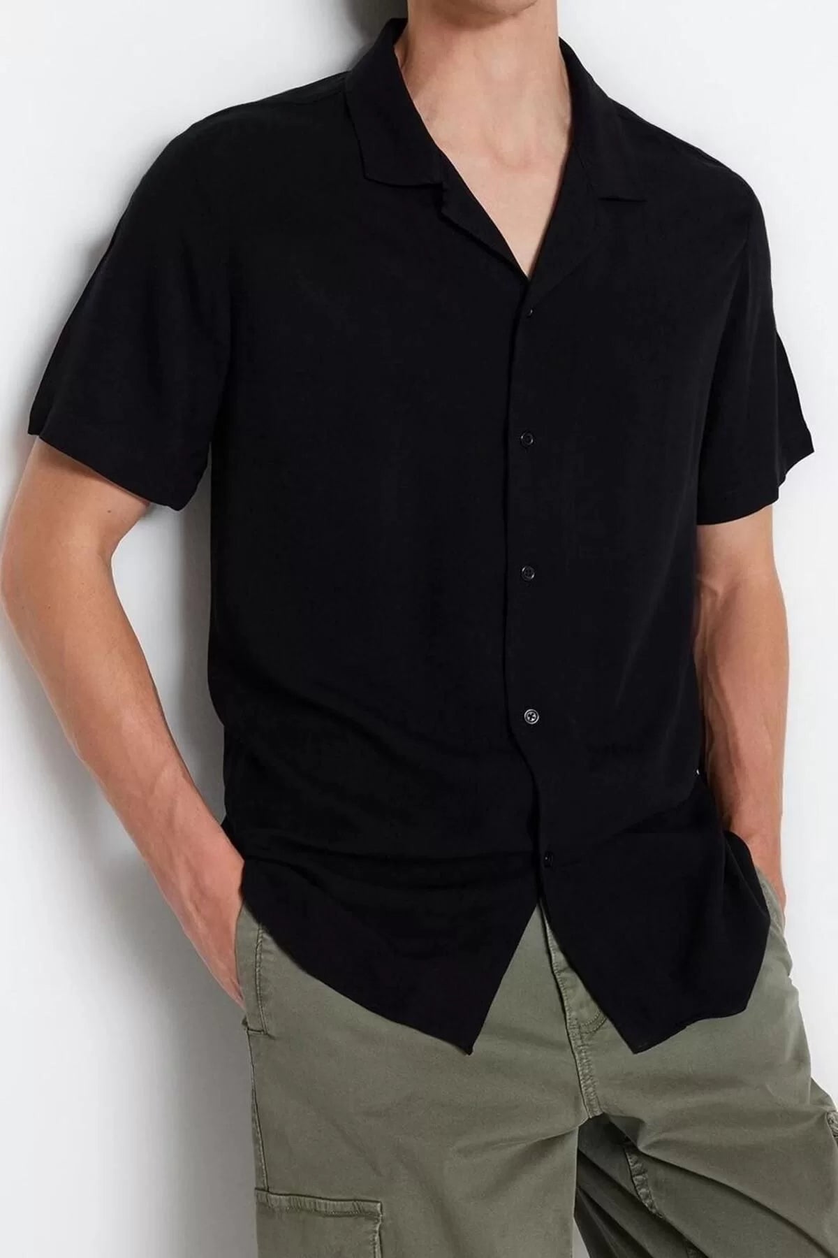 Fashion Men's Open Collar Casual Regular Regular Fit Open Collar 100% Viscose Short Sleeve Summer Shirt