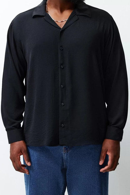 Fashion Men's Plus Size Open Collar Casual Regular Fit Open Collar Summer Linen Look Shirt