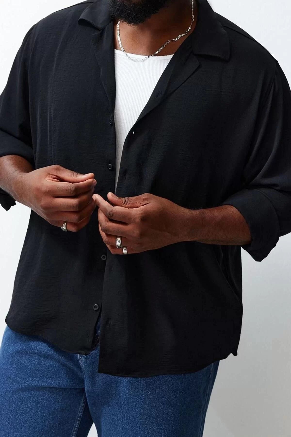 Fashion Men's Plus Size Open Collar Casual Regular Fit Open Collar Summer Linen Look Shirt