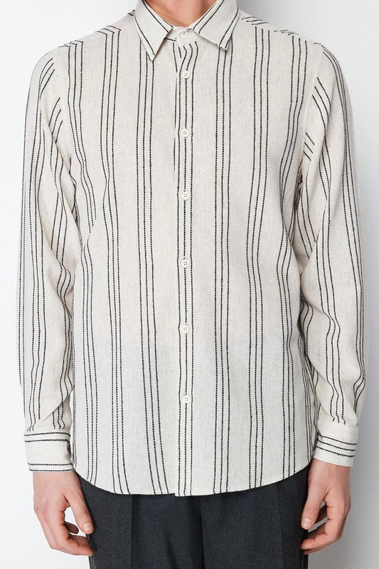 Fashion Men's Shirt Collar Striped Pattern Casual Regular Fit Striped Etamine Shirt