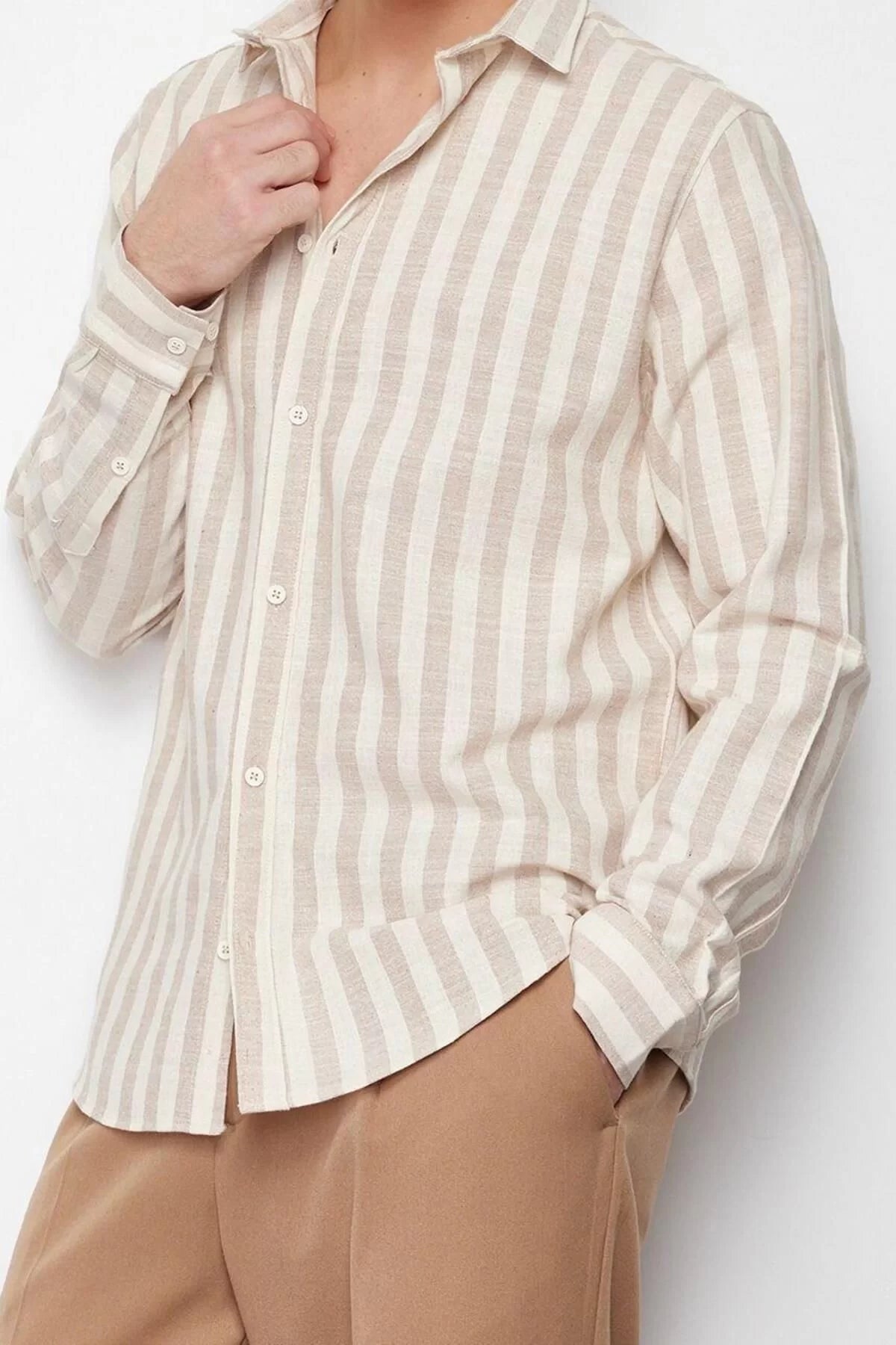 Fashion Men's Shirt Collar Striped Pattern Casual Regular Fit Striped Shirt