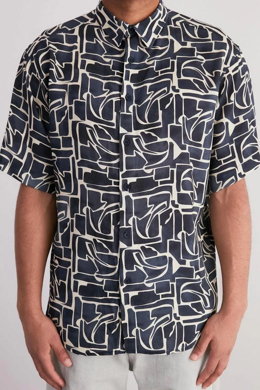 Fashion Men's Oversized Fit 100% Viscose Patterned Short Sleeve Loose Summer Shirt