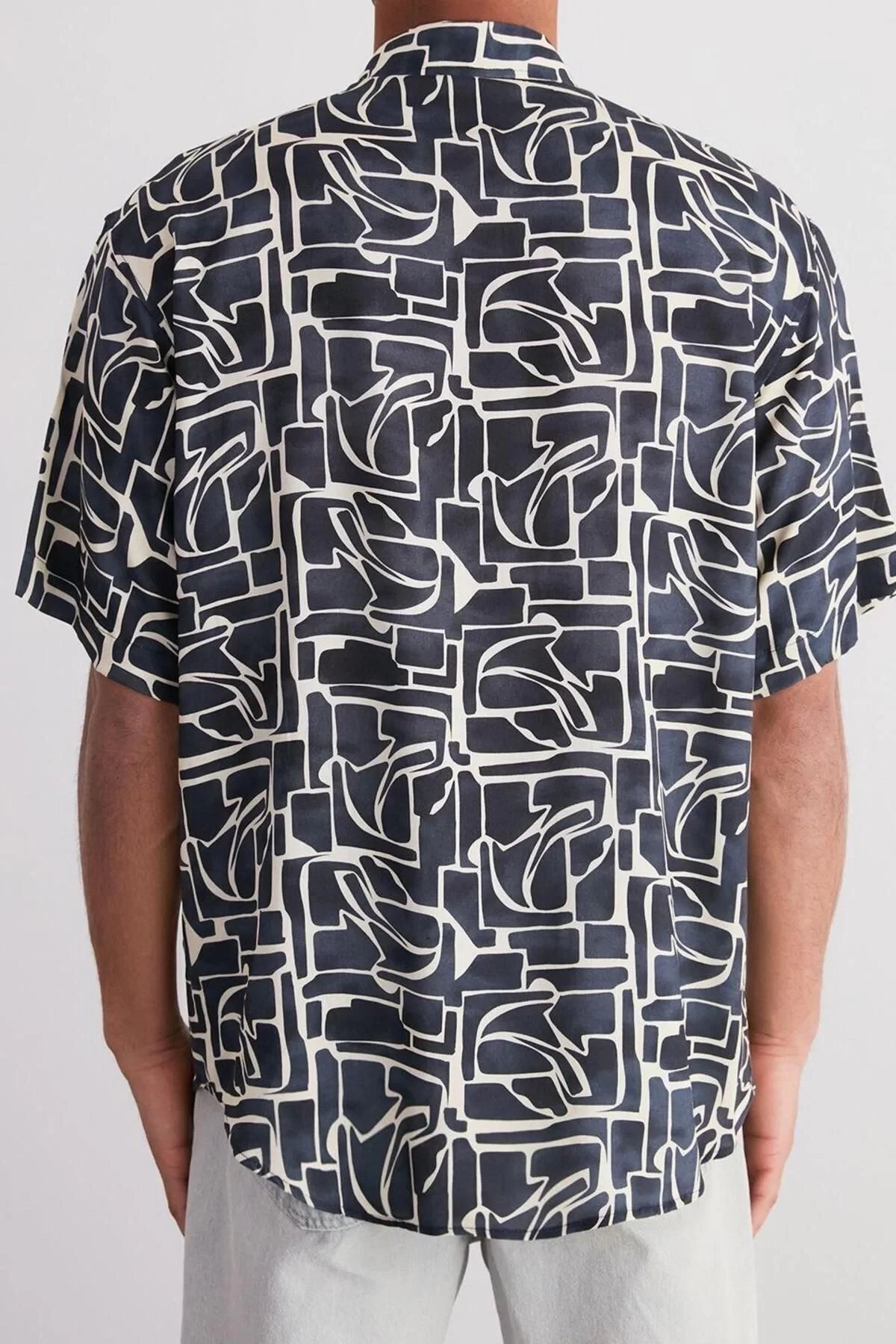 Fashion Men's Oversized Fit 100% Viscose Patterned Short Sleeve Loose Summer Shirt