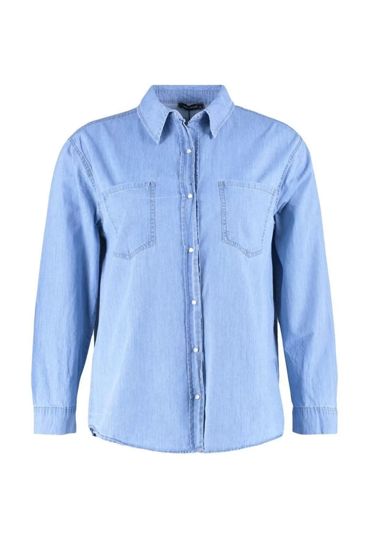 Fashion Women Plus Size Polo Collar Plain Pattern Casual Open Denim Shirt