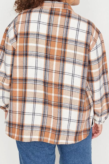 Fashion Women's Plus Size Shirt Collar Plaid Casual Plaid Oversize Woven Shirt