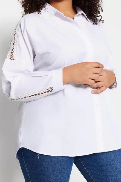 Fashion Women's Plus Size Shirt Collar Plain Pattern Casual Shoulder Stripe Detail Oversize Woven Shirt