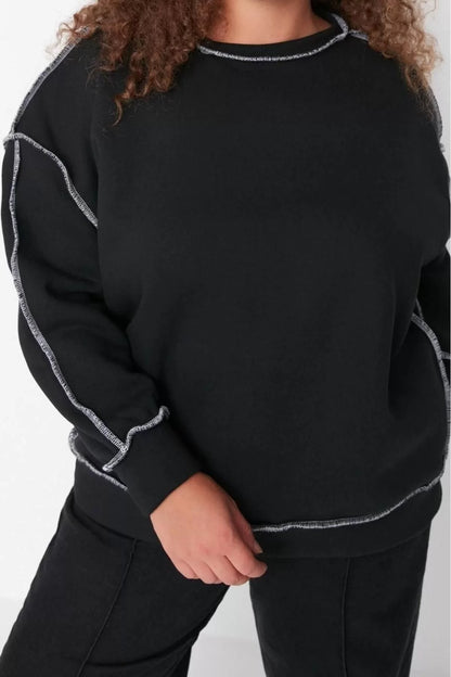 Large Size Crew Neck Low Sleeve Cardigan Stitched Thick Raised Knitted Sweatshirt