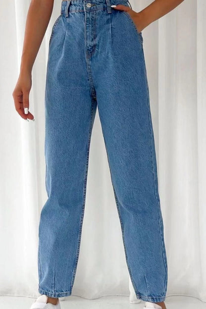 Style Women Fashion Denim Jeans Pants Long Wide Leg Blue High Waist Jeans