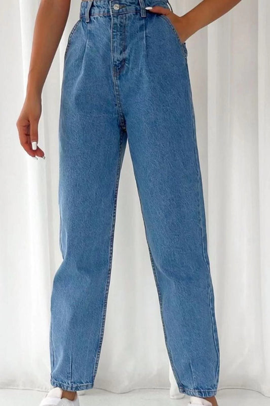 Style Women Fashion Denim Jeans Pants Long Wide Leg Blue High Waist Jeans