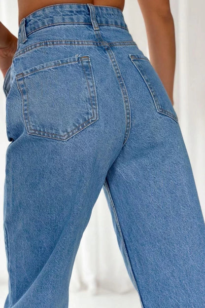 Style Women Fashion Denim Jeans Pants Long Wide Leg Blue High Waist Jeans