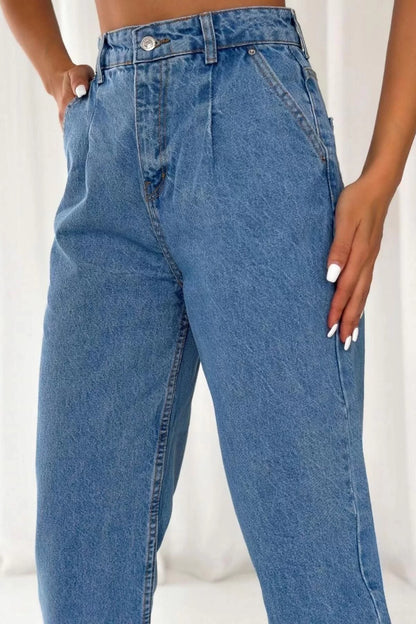 Style Women Fashion Denim Jeans Pants Long Wide Leg Blue High Waist Jeans