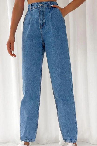 Style Women Fashion Denim Jeans Pants Long Wide Leg Blue High Waist Jeans