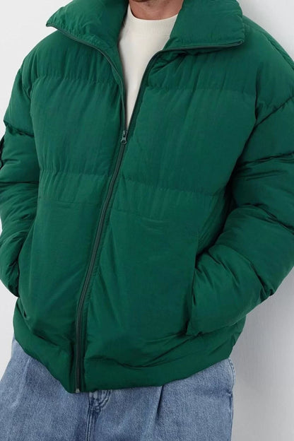 Design Plain Lined Collar Standard Relaxed Upright Unisex Taslan Relaxed Fit Winter Puffer Jacket