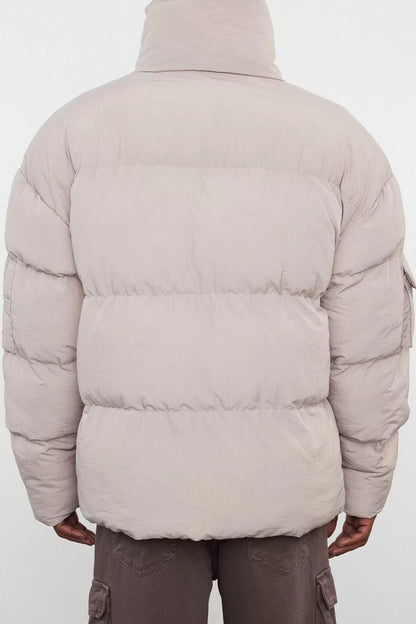 Design Plain Lined Collar Standard Relaxed Upright Unisex Taslan Relaxed Fit Winter Puffer Jacket