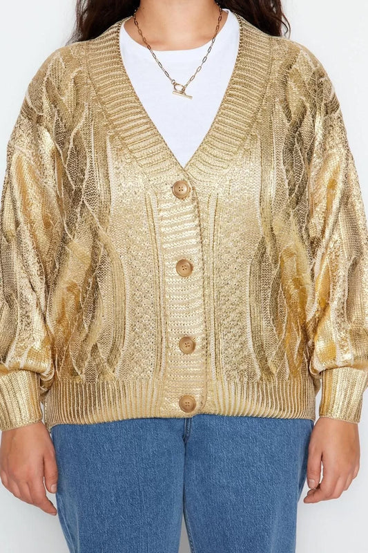 Women's Modern Style Plus Size Relaxed V Neck Regular Knitwear Cardigan