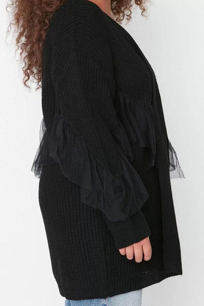 Plus Size Women Modern Style Comfortable Long V Neck Plain Sleeve Regular Knitwear Cardigan