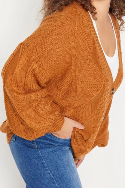 Plus Size Women Modern Style Comfortable Long V Neck Knitted Sleeve Regular Knitwear Cardigan