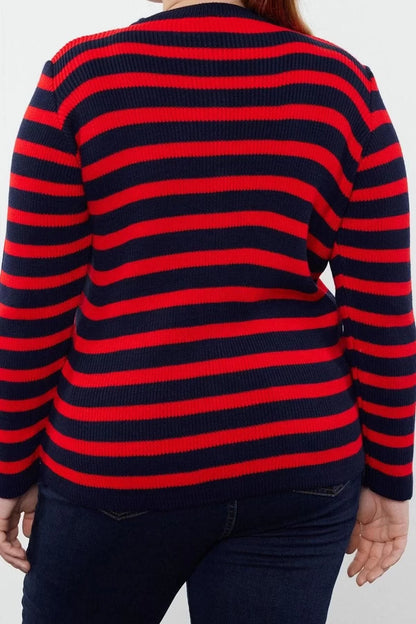 Plus Size Women Modern Style Comfortable Long Crew Neck Striped Sleeve Regular Knitwear Cardigan