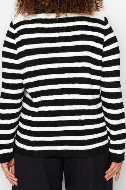 Plus Size Women Modern Style Comfortable Long Crew Neck Striped Sleeve Regular Knitwear Cardigan