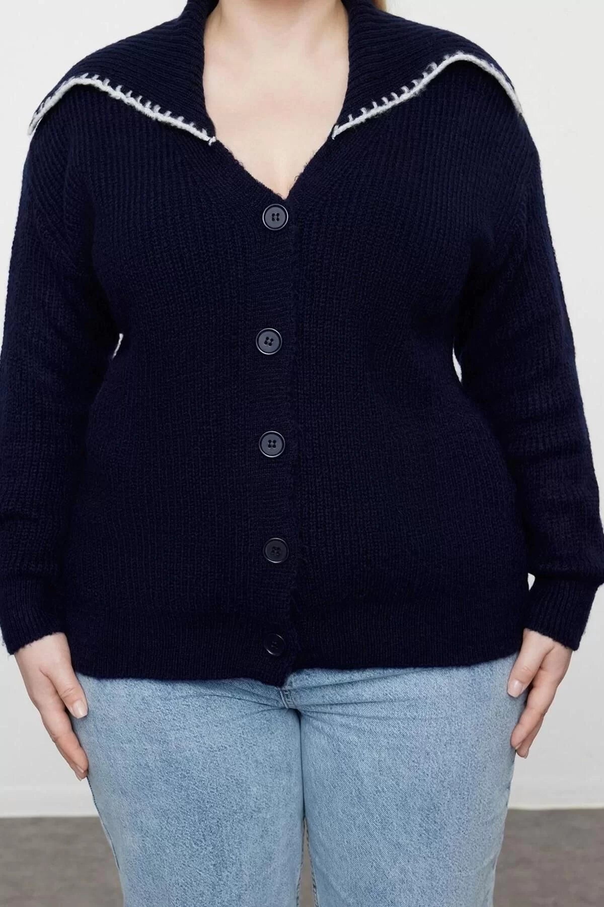 Plus Size Women Modern Style Comfortable Long Wide Neck Plain Sleeve Regular Knitwear Cardigan