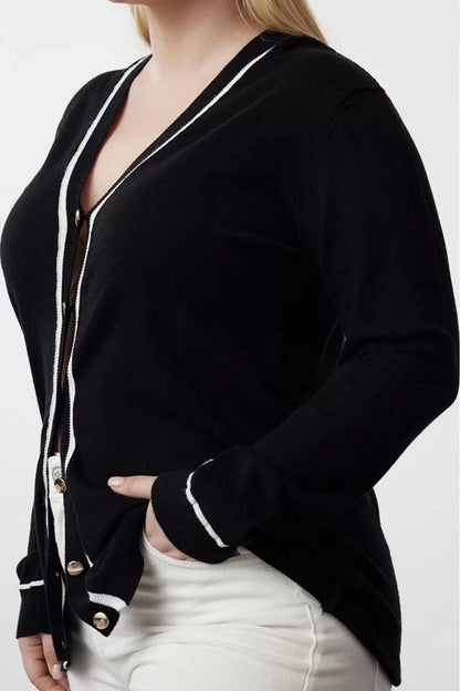 Plus Size Women Modern Style Comfortable Long V Neck Plain Sleeve Regular Knitwear Cardigan