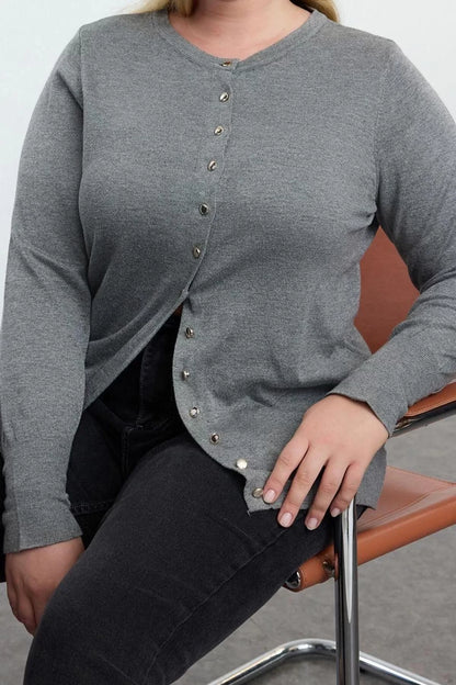 Plus Size Women Modern Style Comfortable Long Crew Neck Plain Sleeve Regular Knitwear Cardigan