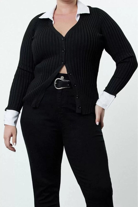 Plus Size Women Modern Style Comfortable Long Shirt Collar Plain Sleeve Regular Knitwear Cardigan