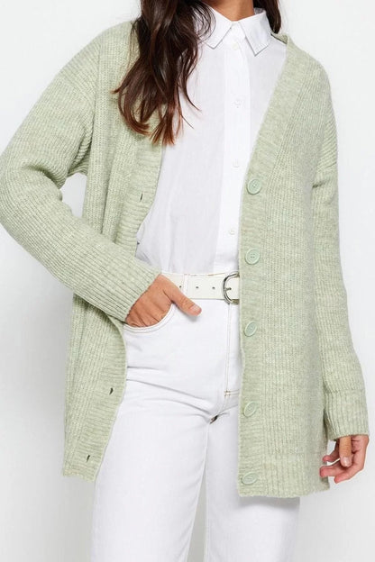 Women's Modern Style Comfortable Long V Neck Plain Sleeve Regular Knitwear Cardigan