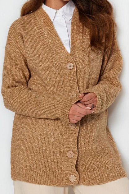 Women's Modern Style Comfortable Long V Neck Plain Sleeve Regular Knitwear Cardigan