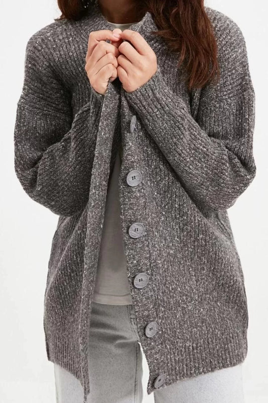 Women's Modern Style Comfortable Long V Neck Plain Sleeve Regular Knitwear Cardigan