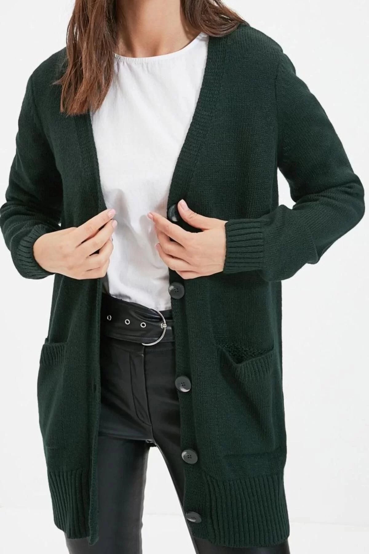 Women's Modern Style Comfortable Long V Neck Plain Sleeve Regular Knitwear Cardigan