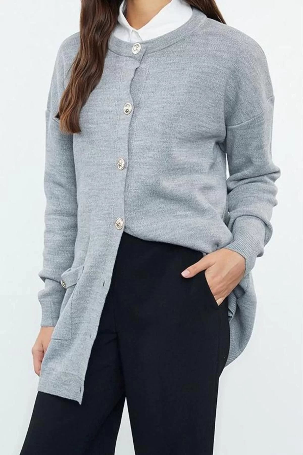 Women's Modern Style Casual Long Crew Neck Plain Sleeve Regular Knitwear Cardigan