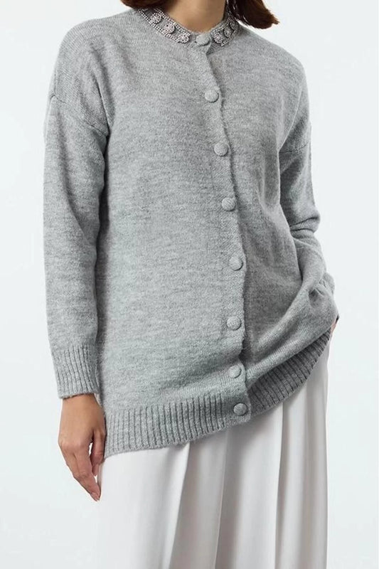 Women's Modern Style Casual Long Crew Neck Plain Sleeve Regular Knitwear Cardigan