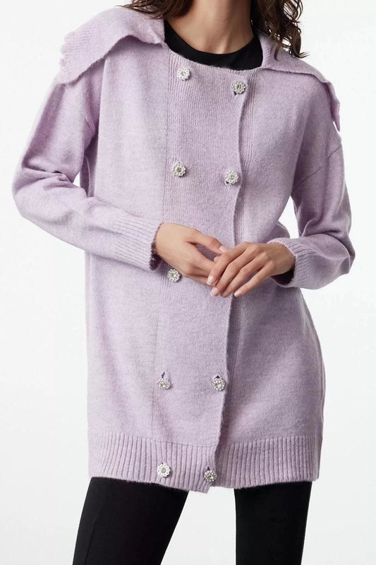 Women's Modern Style Comfortable Long Square Neck Plain Sleeve Regular Knitwear Cardigan