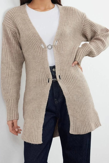 Women's Modern Style Comfortable Long V Neck Plain Sleeve Regular Knitwear Cardigan