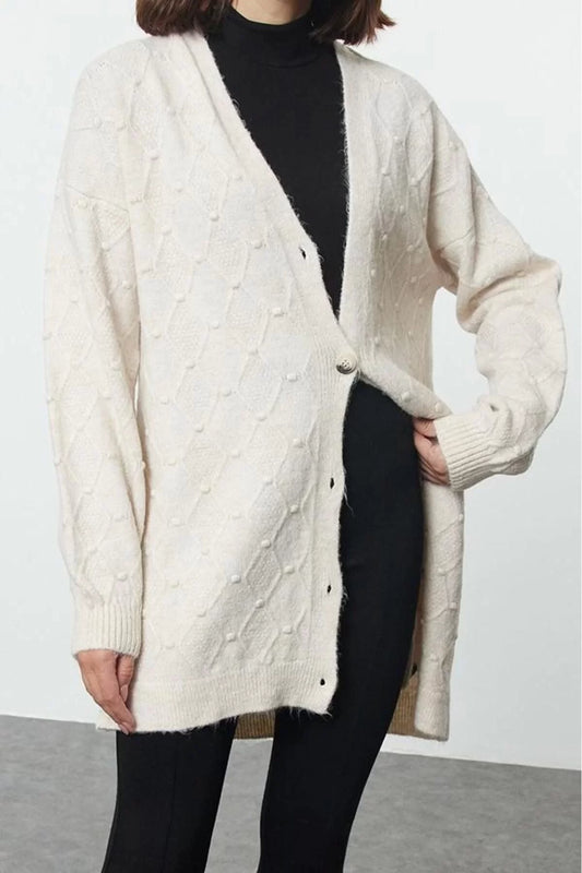 Women's Modern Style Casual Long Shawl Collar Geometric Sleeve Long Knitted Cardigan