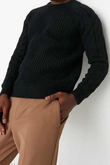 Men's Modern Style Casual Long Crew Neck Knitted Sleeve Regular Knitwear Sweater