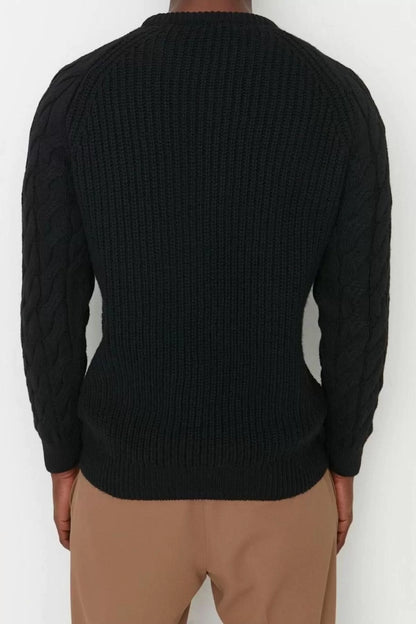 Men's Modern Style Casual Long Crew Neck Knitted Sleeve Regular Knitwear Sweater