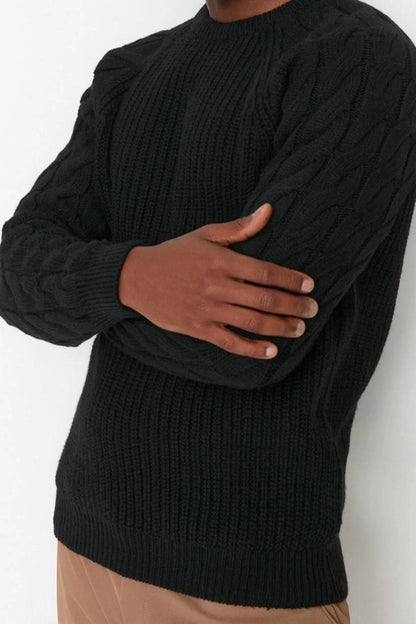 Men's Modern Style Casual Long Crew Neck Knitted Sleeve Regular Knitwear Sweater