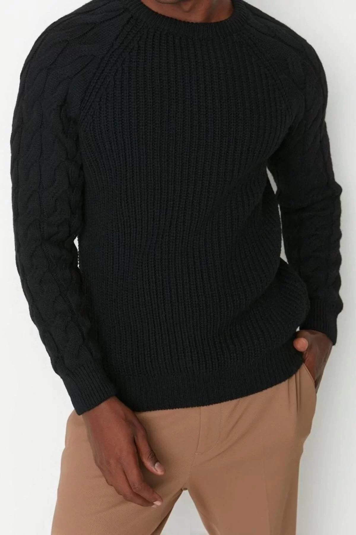 Men's Modern Style Casual Long Crew Neck Knitted Sleeve Regular Knitwear Sweater