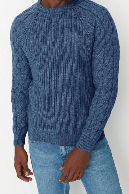 Men's Modern Style Casual Long Crew Neck Knitted Sleeve Regular Knitwear Sweater