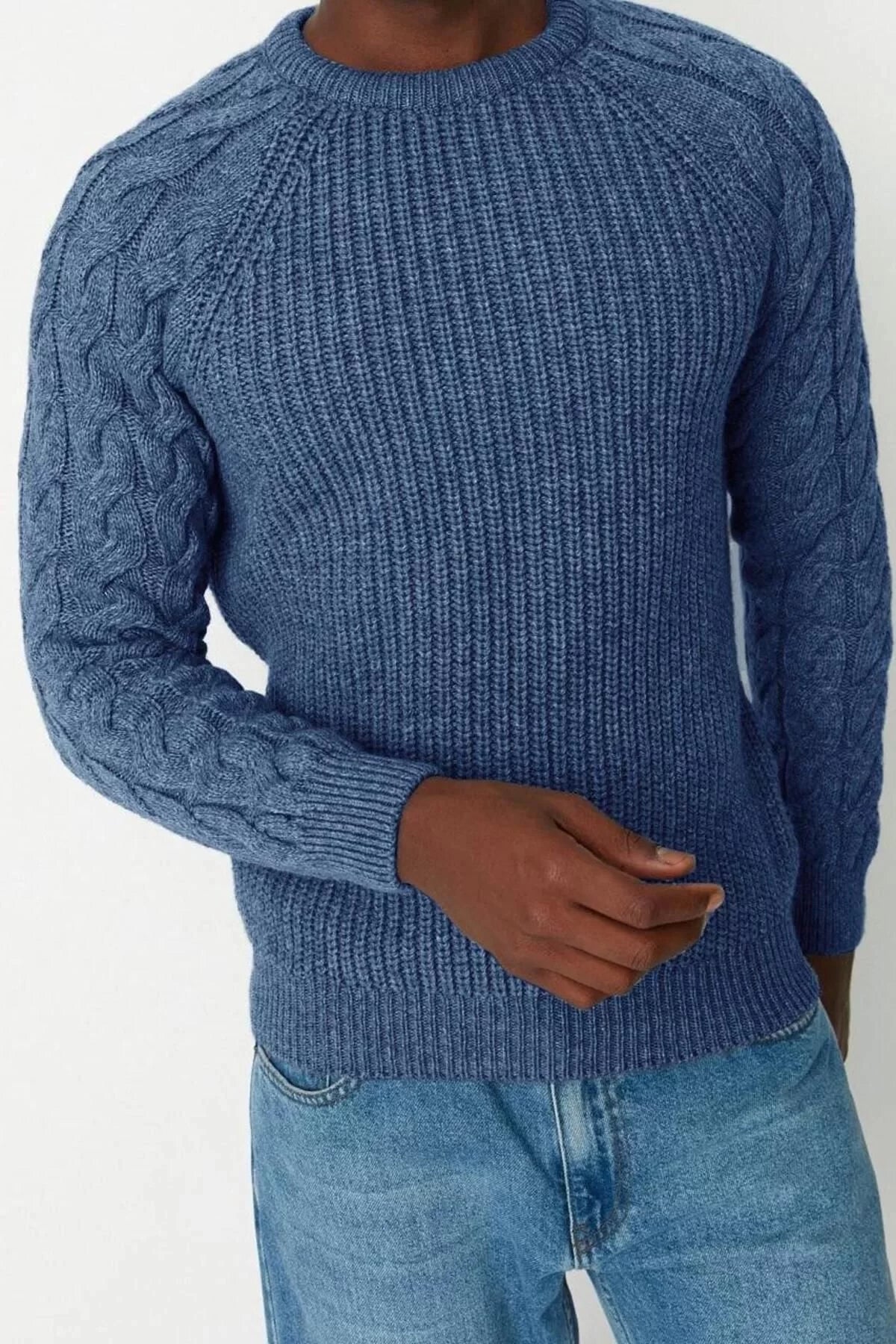 Men's Modern Style Casual Long Crew Neck Knitted Sleeve Regular Knitwear Sweater