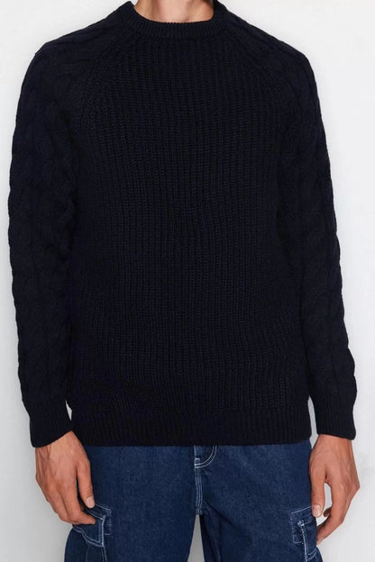 Men's Modern Style Casual Long Crew Neck Knitted Sleeve Regular Knitwear Sweater